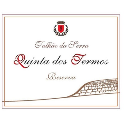 Etiqueta de vinho Talhão da Serra Quinta dos Termos Reserva com brasão e desenho de parede de pedra