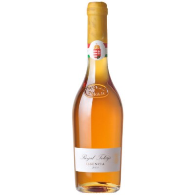 Garrafa de licor âmbar Royal Tokaji com rótulo branco e selo colorido