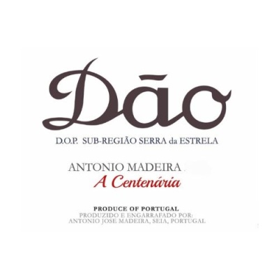 Etiqueta de vinho Dão com texto em preto e vermelho em fundo branco