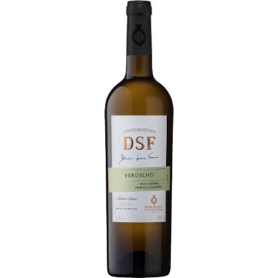 Garrafa de vinho branco DSF Verdelho com rótulo branco e verde