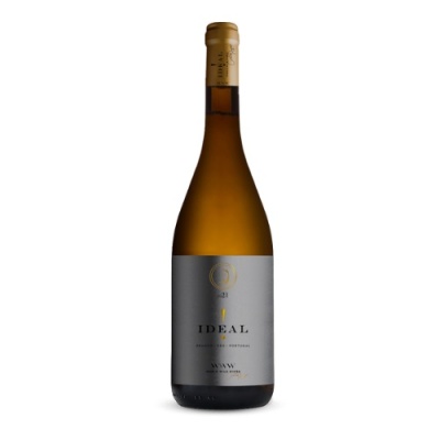 Garrafa de vinho branco IDEAL com rótulo cinza e texto preto