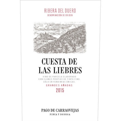 Rótulo de vinho Cuesta de Las Liebres 2015 da Ribera del Duero
