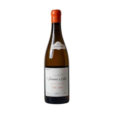 Garrafa de vinho branco Dominio do Asa com rolha de cera laranja e etiqueta branca