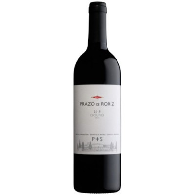 Garrafa de vinho tinto com rótulo branco PRAZO DE RORIZ 2015 DOURO P+S