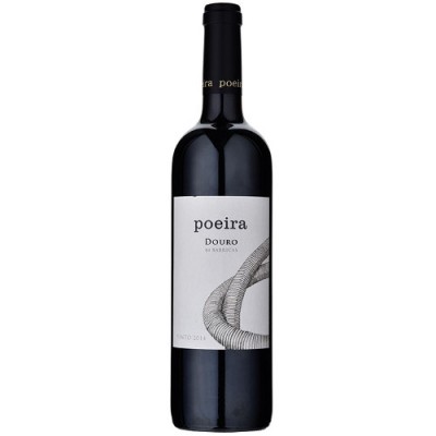 Garrafa de vinho tinto Poeira Douro com rótulo branco