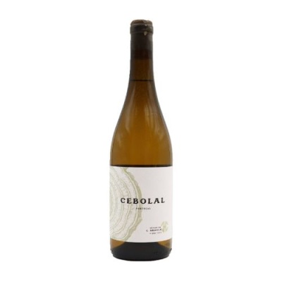Garrafas de vinho branco CEBOLAL com rótulo branco e padrão bege.