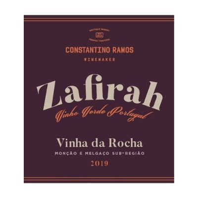 Etiqueta de vinho Zafirah Vinho Verde Portugal, ano 2019
