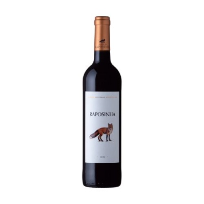 Garrafa de vinho tinto RAPOSINHA com rótulo branco e desenho de raposa