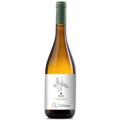 Garrafa de vinho branco com rótulo branco e tampa verde