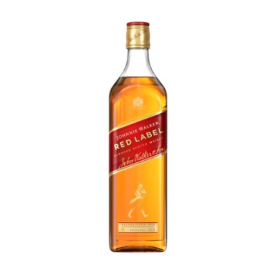 Garrafa de uísque Johnnie Walker Red Label com rótulo vermelho