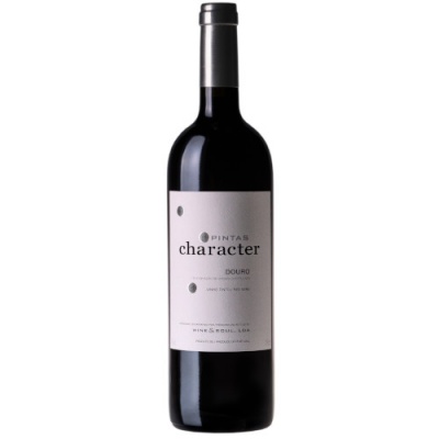 Garrafa de vinho tinto Pintas Character Douro com rótulo branco e tampa preta