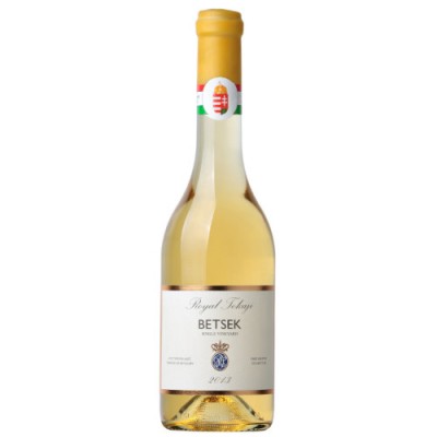 Garrafa de vinho branco Royal Tokaji Betsek com selo húngaro e cápsula amarela