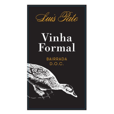 Etiqueta de vinho preta com texto e desenho de pato