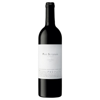 Garrafa de vinho tinto Post Scriptum Douro com rótulo branco