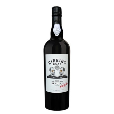 Garrafa de vinho Madeira Ribeiro Real Sercial 20 anos com rótulo branco
