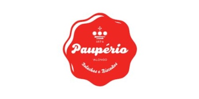 Logótipo vermelho e branco com texto e coroa