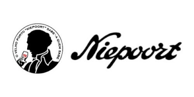 Logotipo preto e branco com silhueta e nome Niepoort em letra cursiva