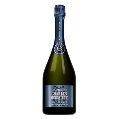 Garrafa de champanhe Charles Heidsieck com rótulo azul escuro