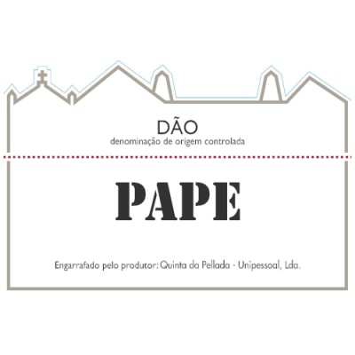 Etiqueta de vinho com texto DÃO PAPE e produtor Quinta da Pellada.