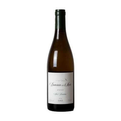 Garrafa de vinho branco Dominio de Sao Branco com rótulo branco