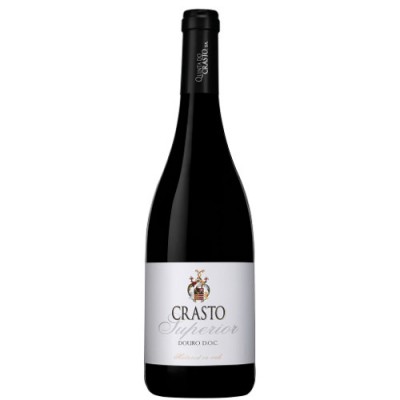 Garrafa de vinho tinto CRASO Superior com rótulo branco e tampa preta