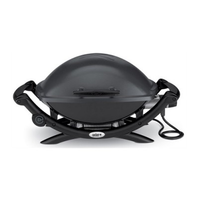 Grelhador eléctrico portátil Weber preto com tampa oval e base curva