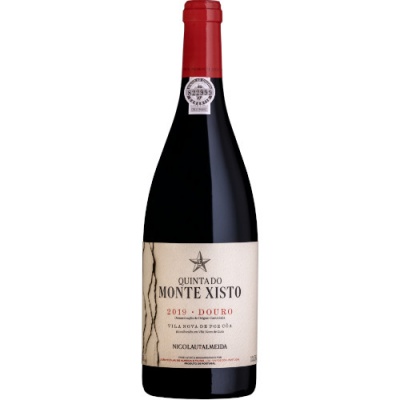 Garrafa de vinho tinto Quinta do Monte Xisto 2019 Douro com rótulo bege e tampa vermelha