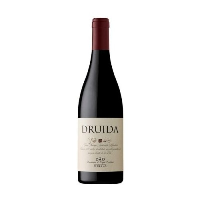 Garrafa de vinho tinto DRUIDA com rótulo creme e tampa vermelha