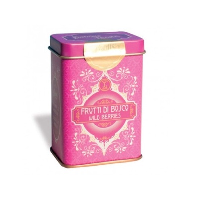 Lata metálica rosa com etiqueta FRUTTI DI BOSCO WILD BERRIES