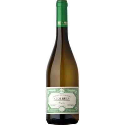 Garrafa de vinho branco com rótulo verde e branco