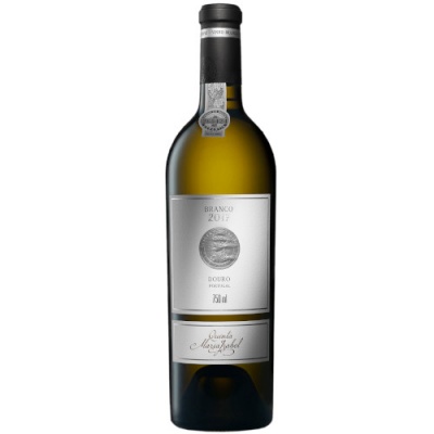 Garrafas de vinho branco Douro 2017 com rótulo prateado e tampão preto
