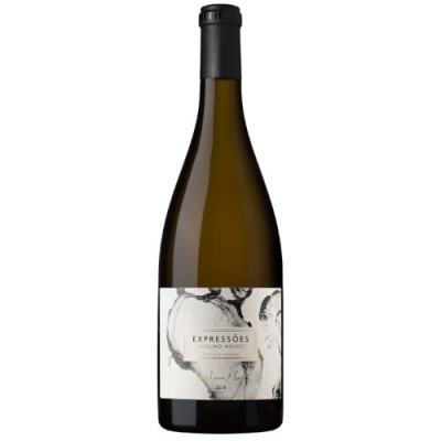 Garrafa de vinho branco EXPRESSÕES com rótulo branco e tampa preta