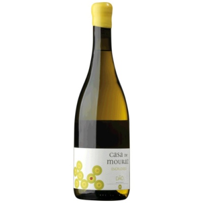 Garrafa de vinho Casa de Mouraz Encruzado com rótulo branco e detalhes amarelos