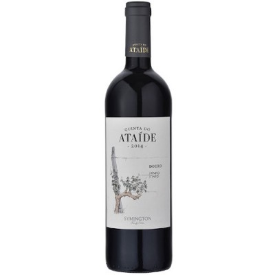 Garrafa de vinho tinto Quinta do Ataíde 2014 com rótulo branco e rolha preta