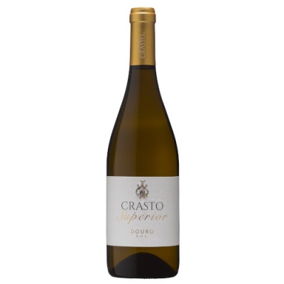 Garrafa de vinho branco Crasto Superior Douro DOC com rótulo branco e cápsula dourada