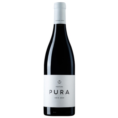 Garrafa de vinho tinto PERTURA PURA DÃO 2020 com rótulo branco e cápsula branca.