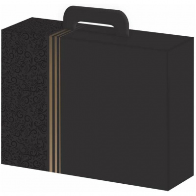 Mala preta com padrão floral e pega