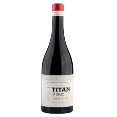 Garrafa de vinho TITAN DO DOURO com rótulo branco e tampa vermelha