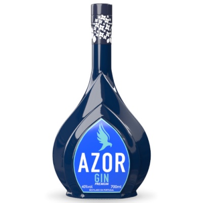 Garrafa azul escura de gin AZOR GIN PREMIUM