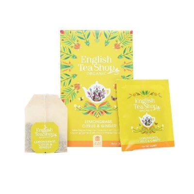 Conjunto de chá English Tea Shop Organic Lemongrass, Citrus & Ginger com embalagem amarela