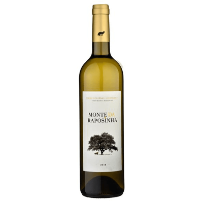 Garrafa de vinho branco Monte da Raposinha 2018 com rótulo branco