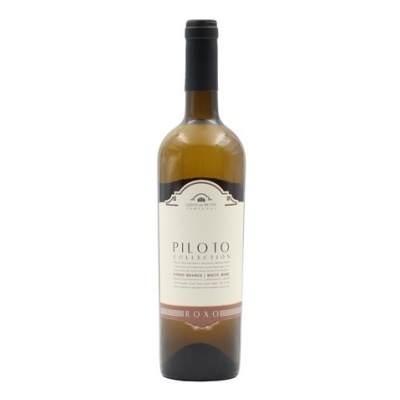 Garrafa de vinho branco Piloto Collection Roxo com rótulo branco e detalhes em castanho