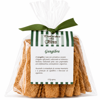 Pacote de biscoitos de gengibre com etiqueta e laço verde