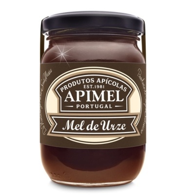 Frasco de mel de urze da marca Apimel