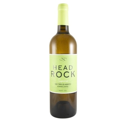 Garrafa de vinho branco Head Rock com rótulo verde e cápsula amarela