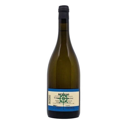 Garrafa de vinho branco AVESSO Vinho Verde DOC com rótulo azul e branco