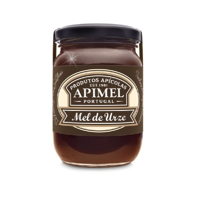 Frasco de vidro com mel de urze da Apimel Portugal