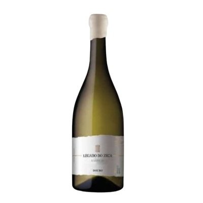 Garrafa de vinho branco LEGADO DO ZECA com rótulo branco e rolha branca