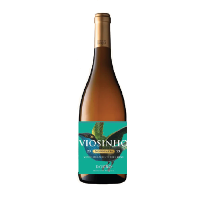Garrafa de vinho branco Viosinho 2023 com rótulo verde e imagem de pássaro