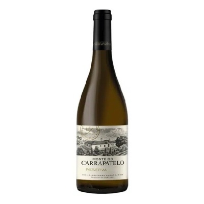 Garrafa de vinho branco Monte do Carrapatelo Reserva com rótulo ilustrado